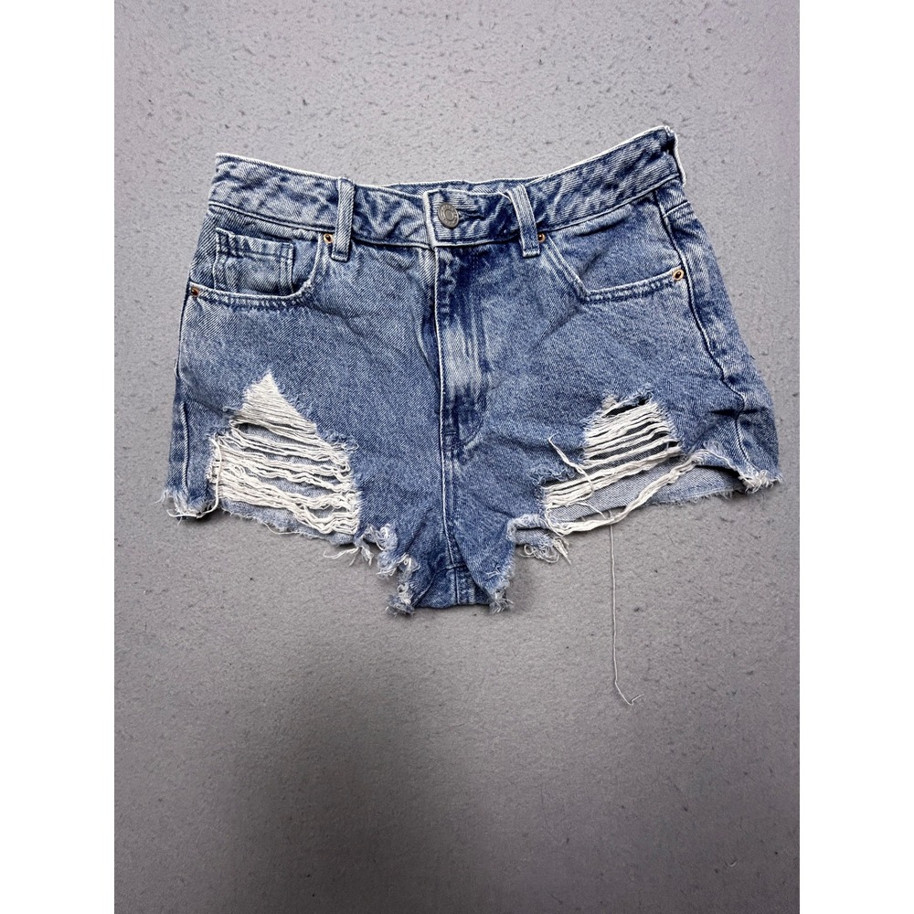 PacSun High Rise Festival Denim Shorts Blue Distressed W27 Womens
